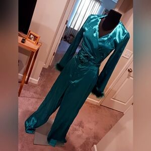 Two piece satin green set